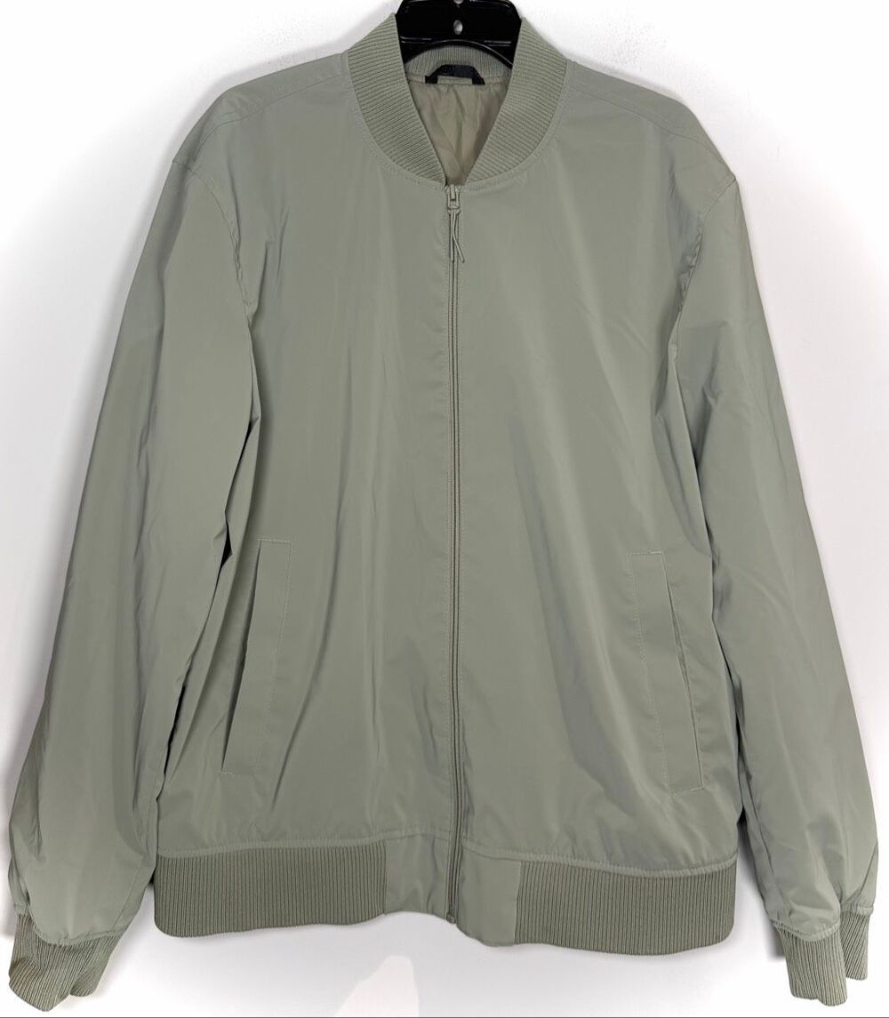 Zara Man Lightweight Technical Bomber Jacket in a muted gray-green/sage color si